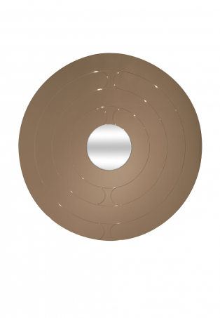 Miroir rond gravé de fines lignes et teinté de bronze